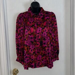 ESQUALO Vibrant Floral Blouse - Pink and Black